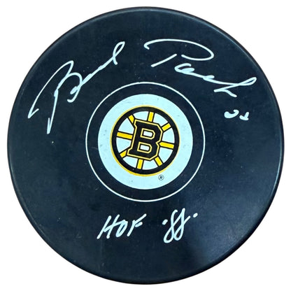 Brad Park Autographed Boston Bruins Logo Puck w/ "HOF 88" - JSA