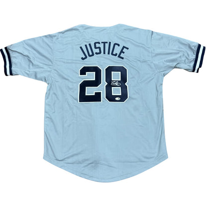 David Justice Autographed New York (Grey #28) Custom Jersey - JSA
