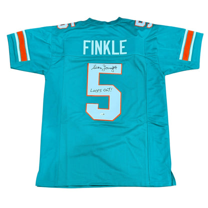 Sean Young Autographed Ray Finkle Miami Dolphins (Teal #5) Jersey w/ "Laces Out" - Ace Ventura Movie
