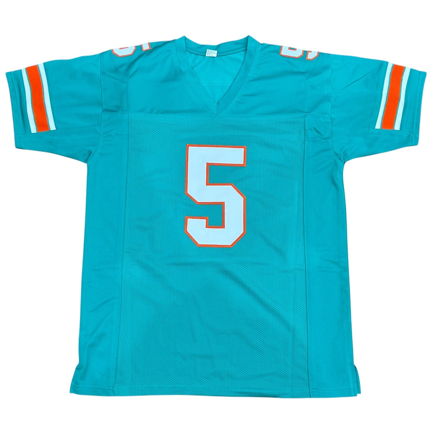 Sean Young Autographed Ray Finkle Miami Dolphins (Teal #5) Jersey w/ "Laces Out" - Ace Ventura Movie