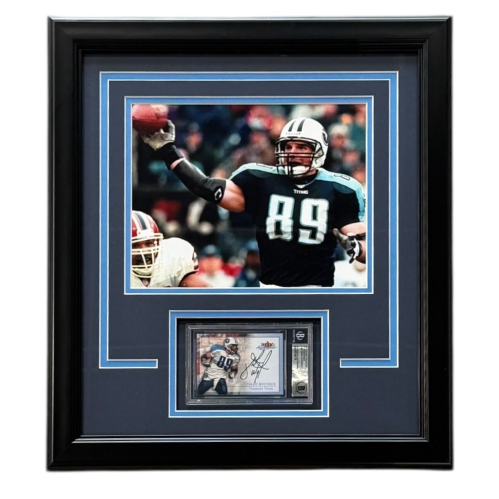 Frank Wycheck Autographed Football Card Deluxe Framed with Tennessee Titans 8x10 Photo - Beckett