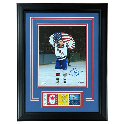 Matthew Tkachuk Autographed Team USA Hockey 2026 Olympics Deluxe Framed 8x10 Photo w/ Replica Gold Medal Game Ticket- JSA