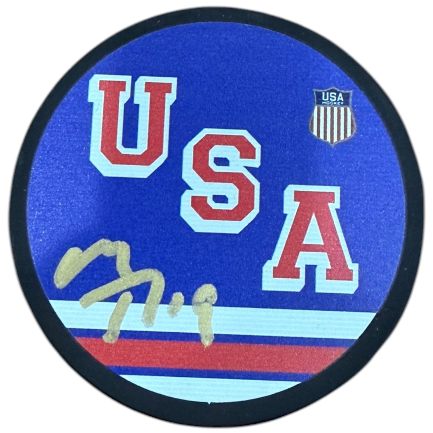 Matthew Tkachuk Autographed Team USA Olympics (Blue) Jersey Style Hockey Puck - JSA