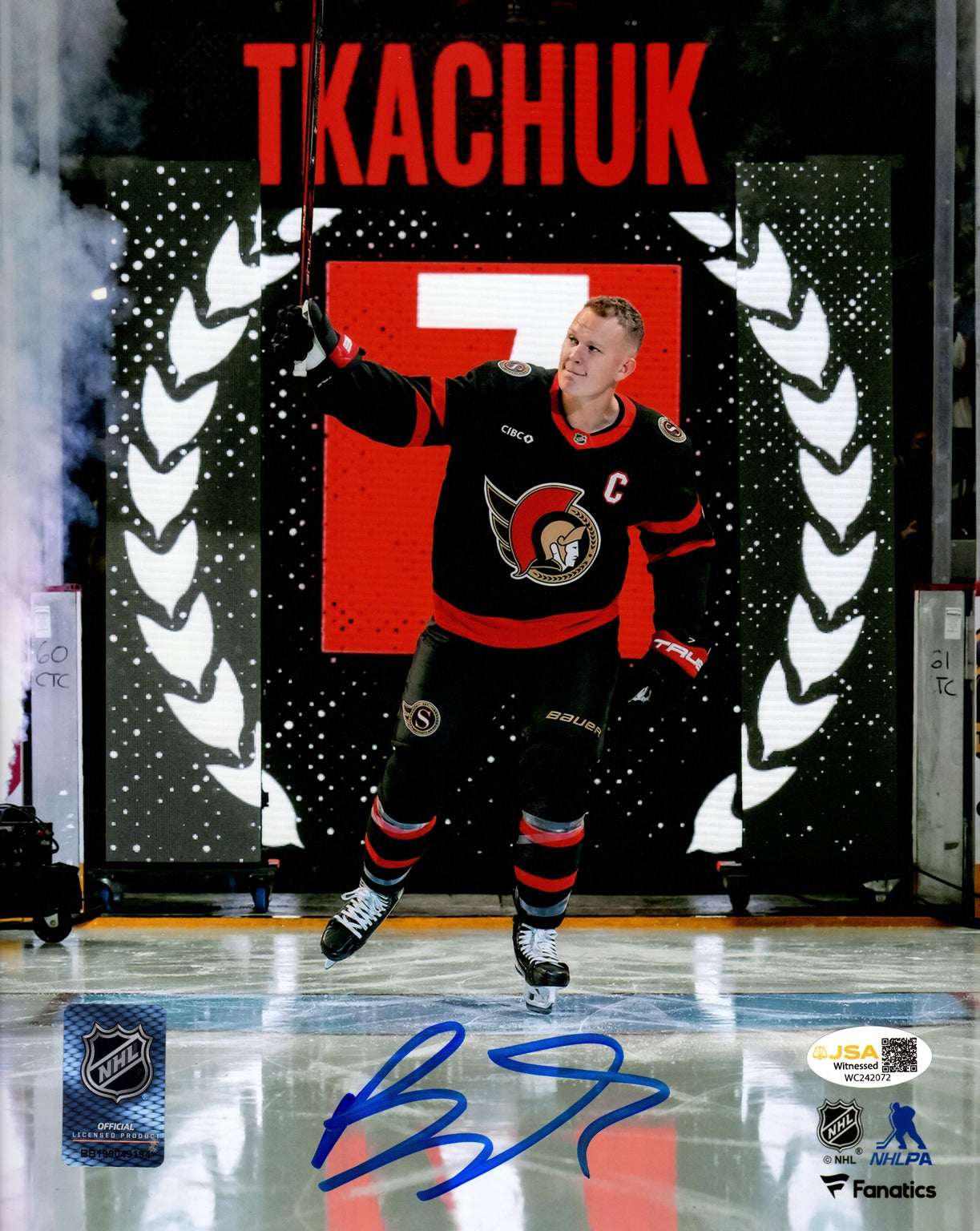 Brady Tkachuk Autographed Ottawa Senators (Saluting The Fans) 8x10 Photo - JSA