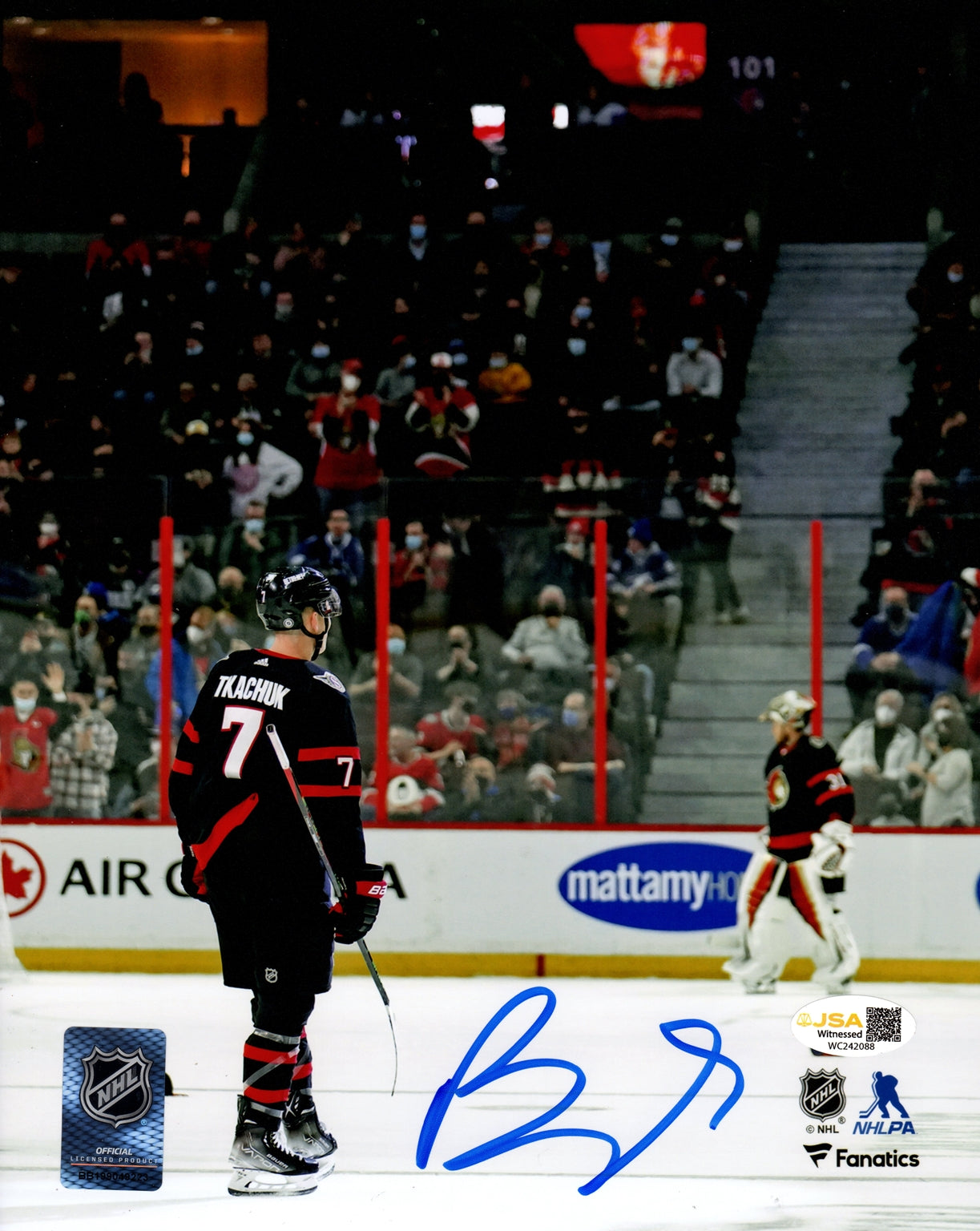 Brady Tkachuk Autographed Ottawa Senators (1st NHL Hat Trick) 8x10 Photo - JSA