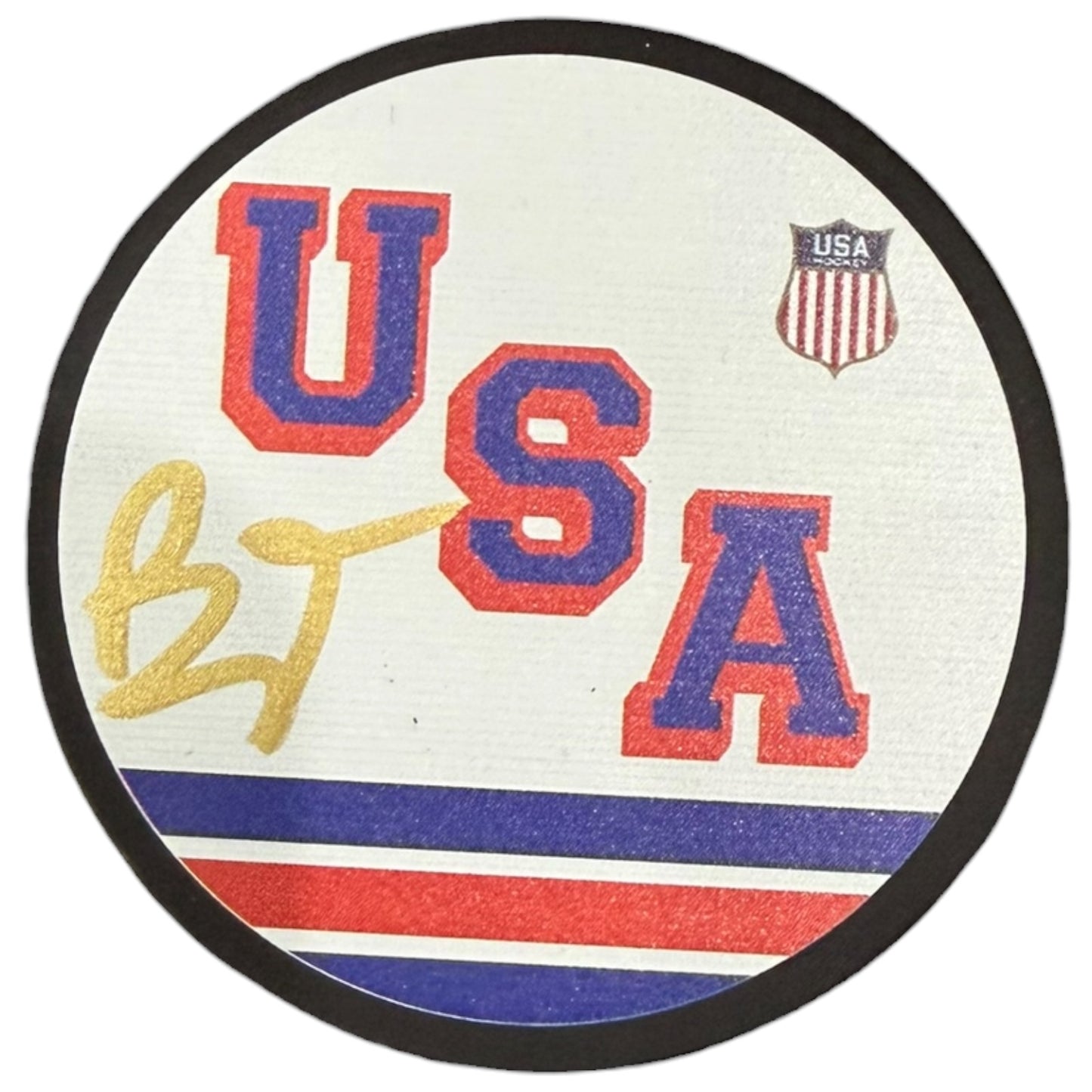 Brady Tkachuk Autographed Team USA Olympics (White) Jersey Style Hockey Puck - JSA