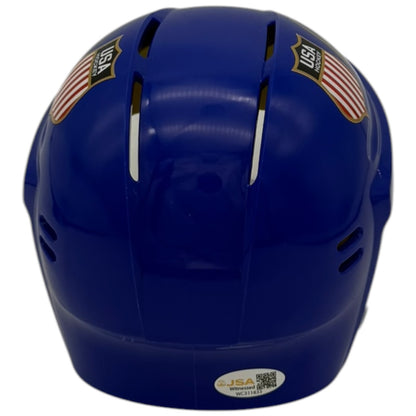 Brady Tkachuk Autographed Team USA Olympics (Blue) Mini Helmet - JSA