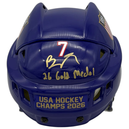 Brady Tkachuk Autographed Team USA Olympics (Blue) Full Size Helmet w/ "26 Gold Medal" - JSA