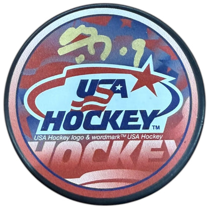 Matthew Tkachuk Autographed Team USA Hockey Souvenir Puck - JSA