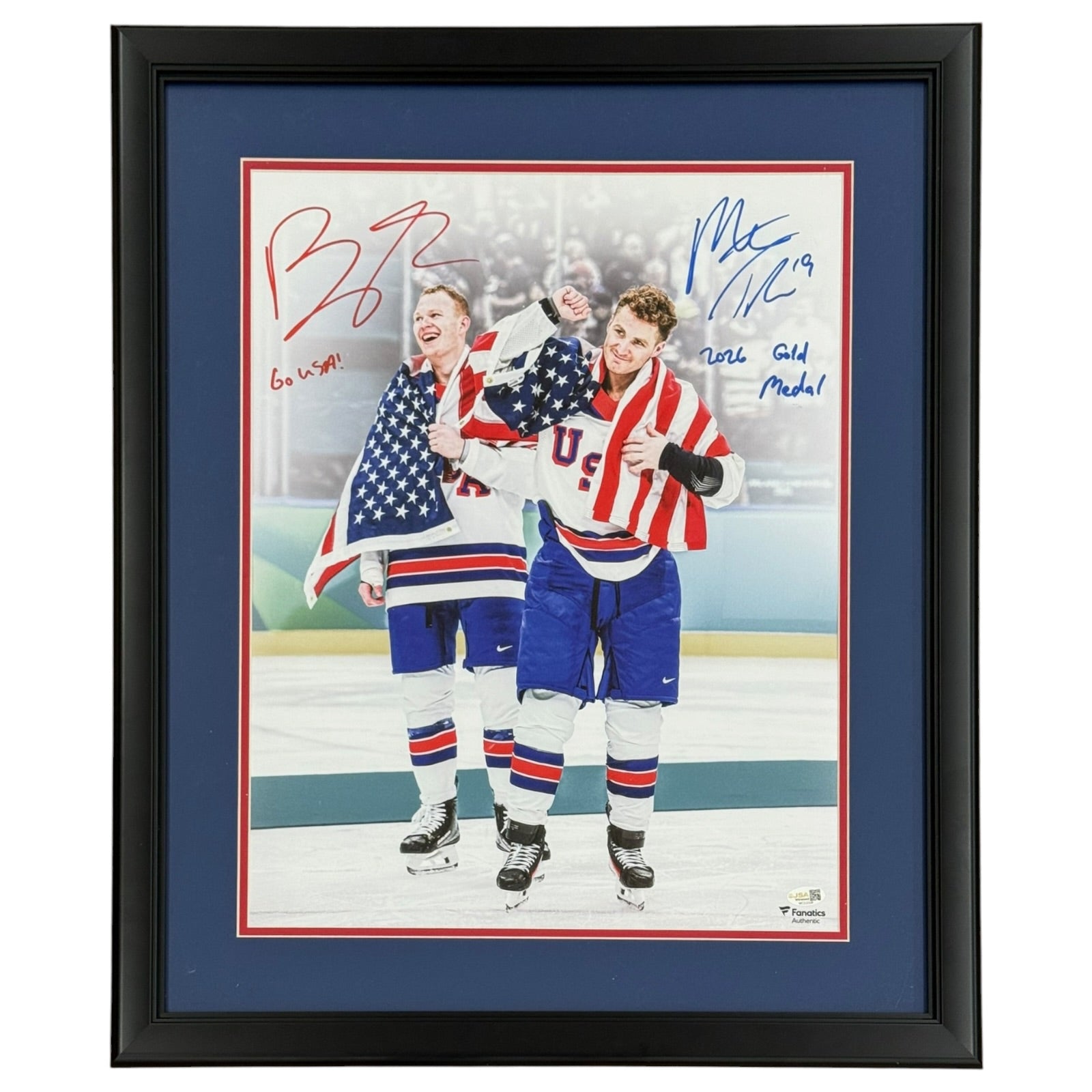 Matthew Tkachuk & Brady Tkachuk Autographed Deluxe Framed Team USA Olympics 16x20 Photo w/ 