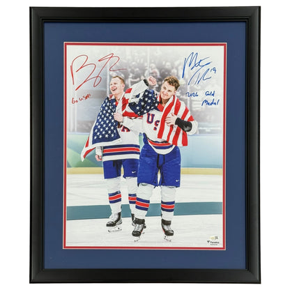 Matthew Tkachuk & Brady Tkachuk Autographed Deluxe Framed Team USA Olympics 16x20 Photo w/ "Go USA! 2026 Gold Medal" - JSA
