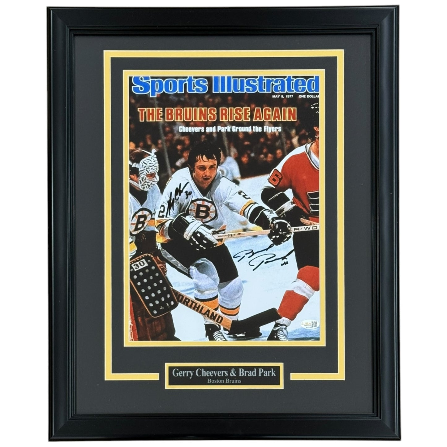 Gerry Cheevers And Brad Park Autographed Boston Bruins Sports Illustrated Cover Deluxe Framed 11x14 Photo - JSA