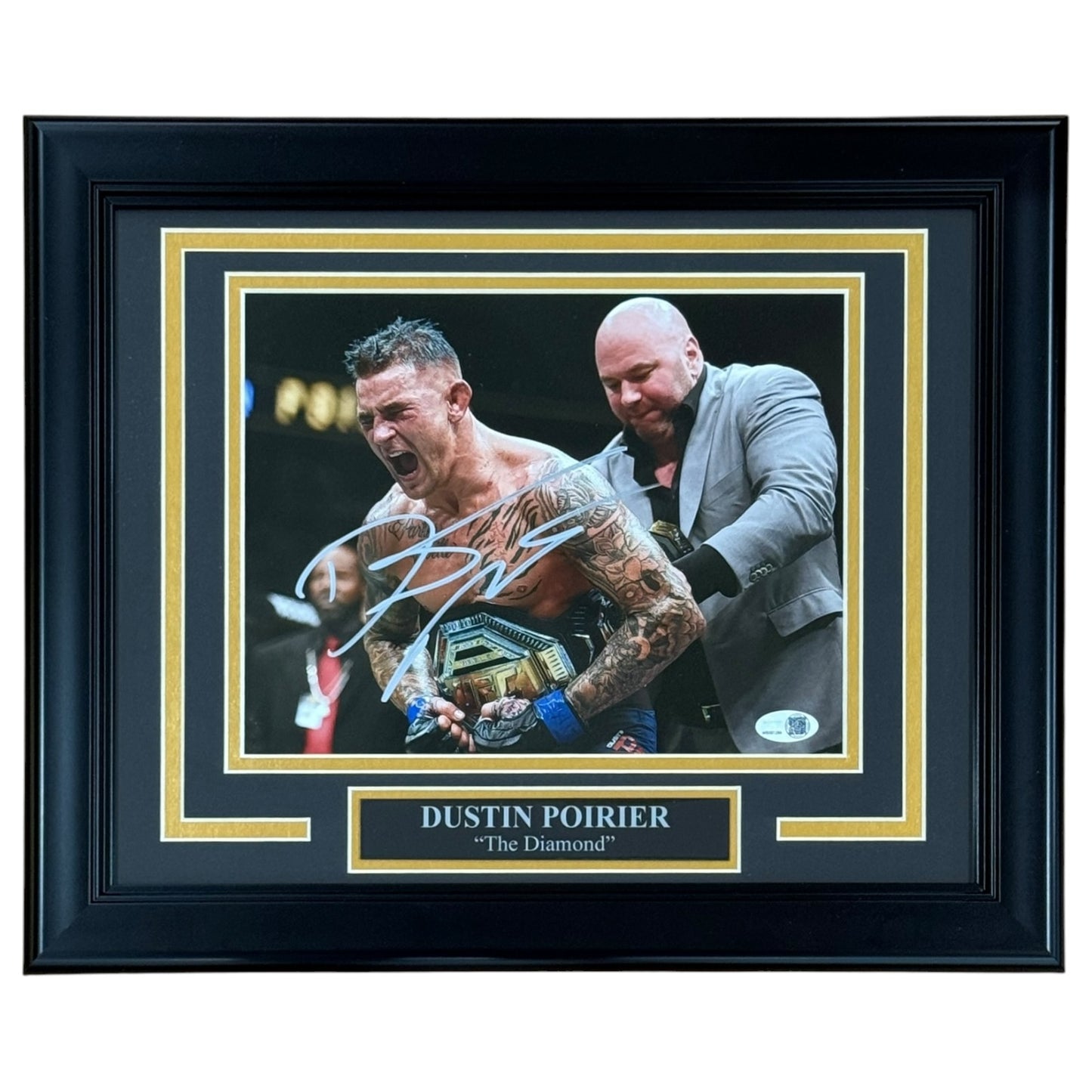 Dustin Poirier Autographed UFC (Belt with Dana White) Deluxe Framed 8x10 Photo - JSA