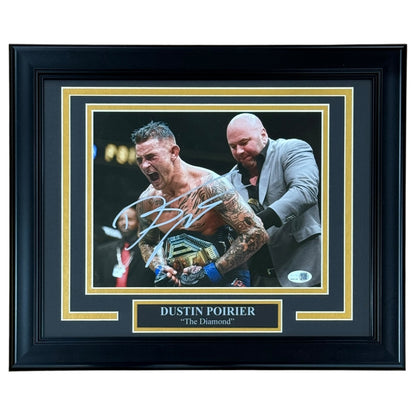 Dustin Poirier Autographed UFC (Belt with Dana White) Deluxe Framed 8x10 Photo - JSA