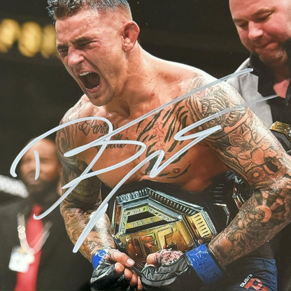 Dustin Poirier Autographed UFC (Belt with Dana White) Deluxe Framed 8x10 Photo - JSA