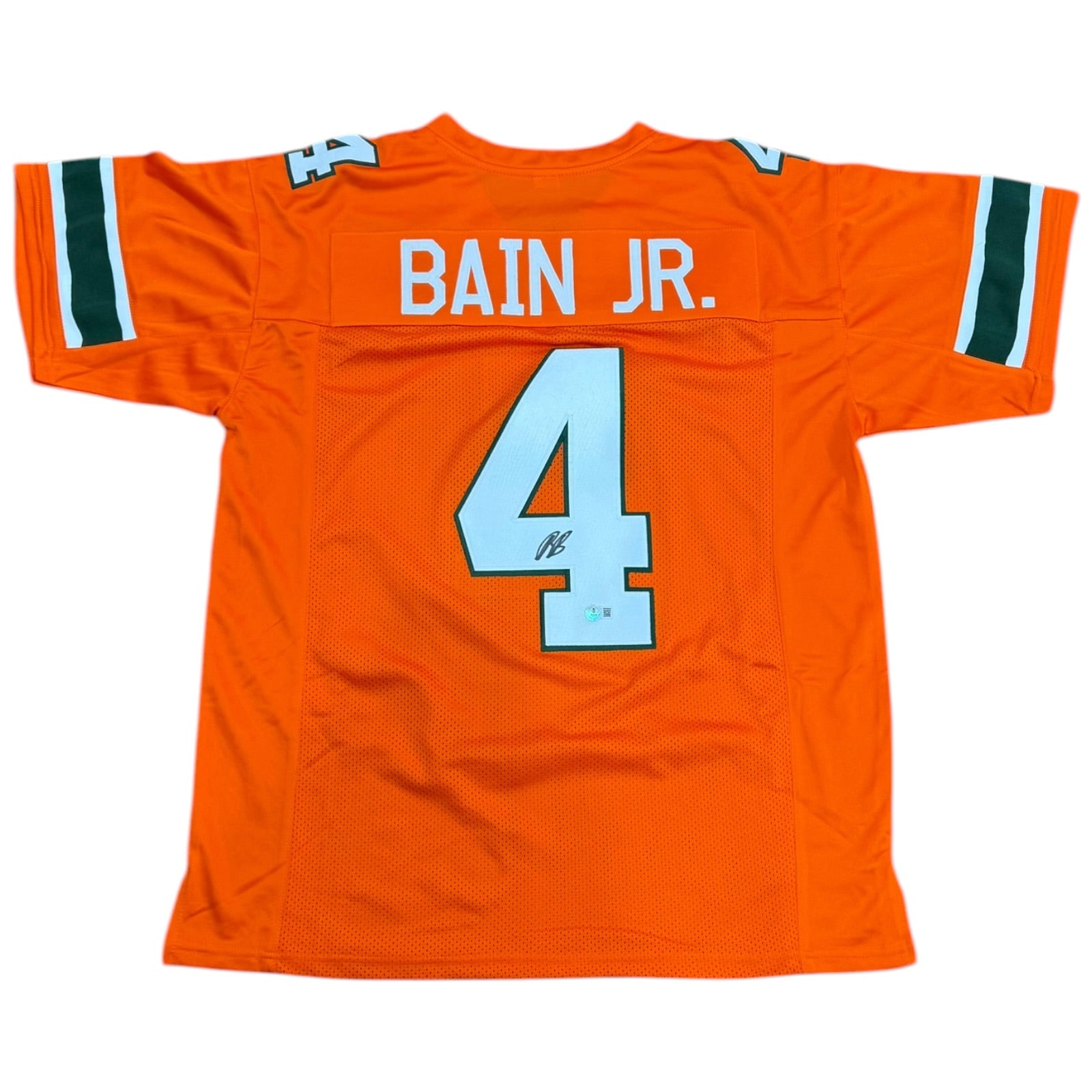 Rueben Bain Jr. Autographed Miami (Orange #4) Custom Stitched Jersey - Beckett