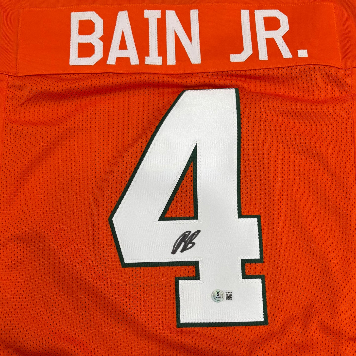 Rueben Bain Jr. Autographed Miami (Orange #4) Custom Stitched Jersey - Beckett