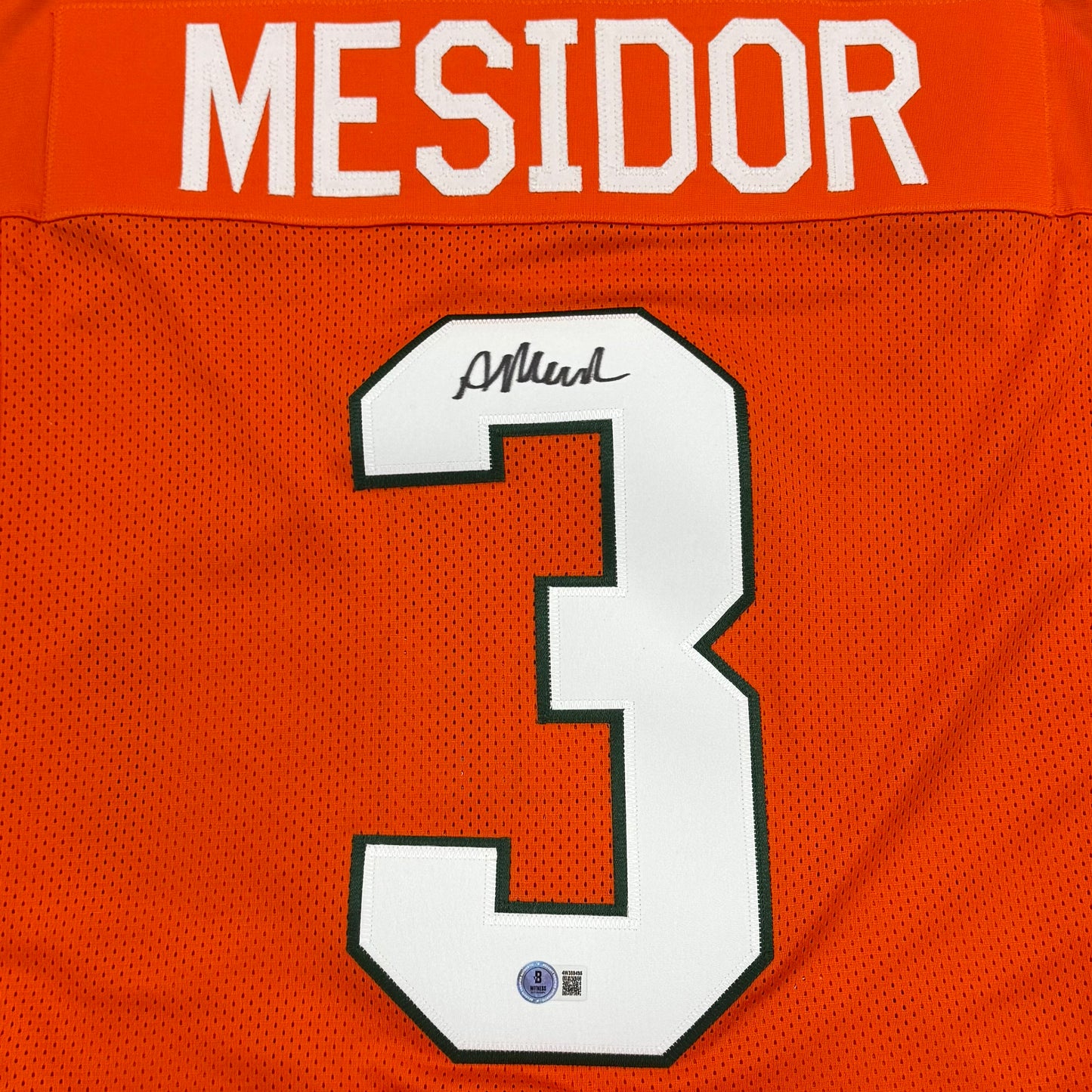 Akheem Mesidor Autographed Miami (Orange #3) Custom Stitched Jersey - Beckett