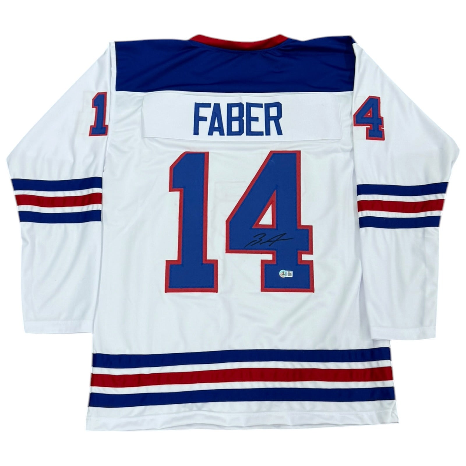 Brock Faber Autographed USA Hockey (White #14) Custom Stitched Jersey - Beckett