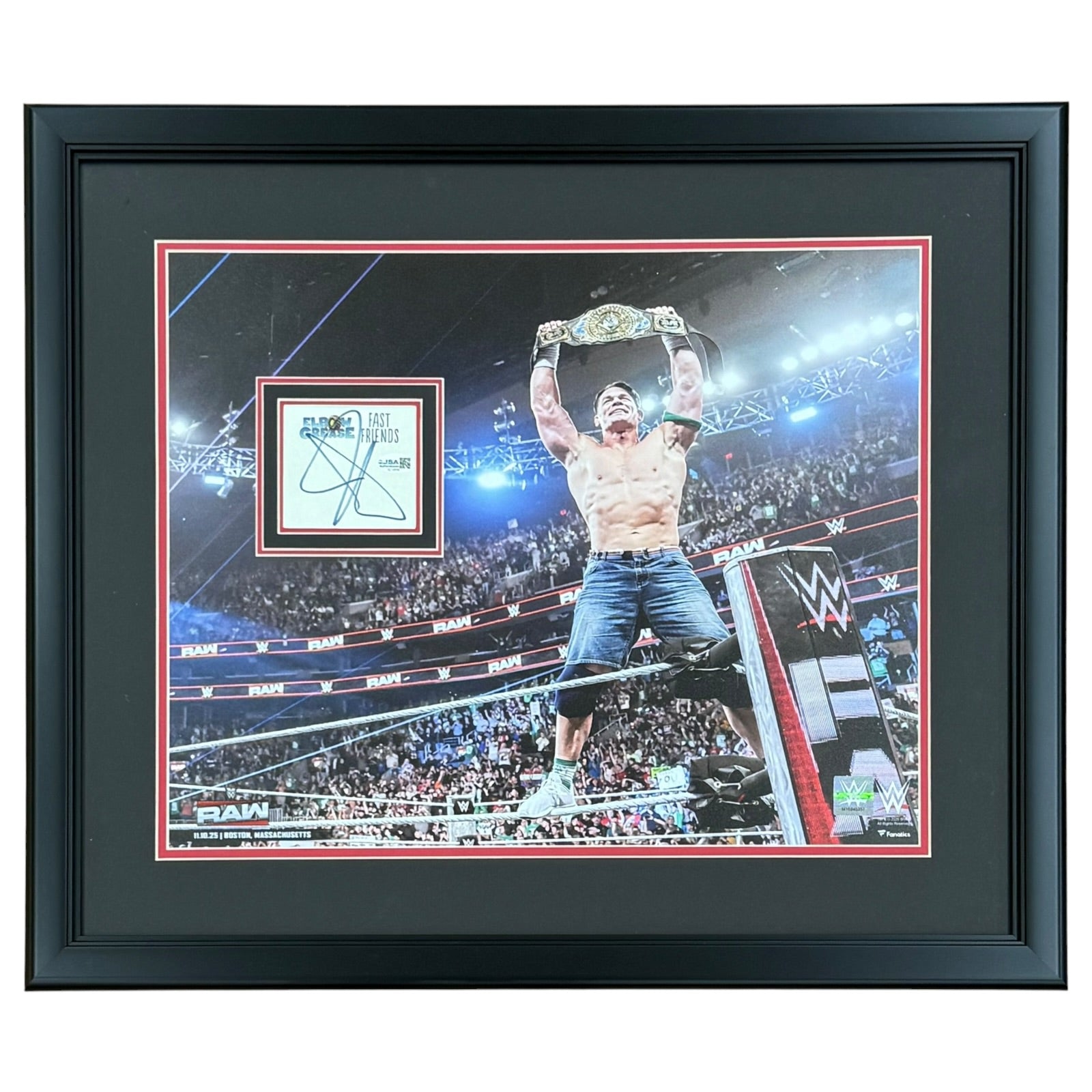 John Cena Autographed Deluxe Framed WWE Grand Slam Champion Floating Mat 16x20 Photo Piece - JSA