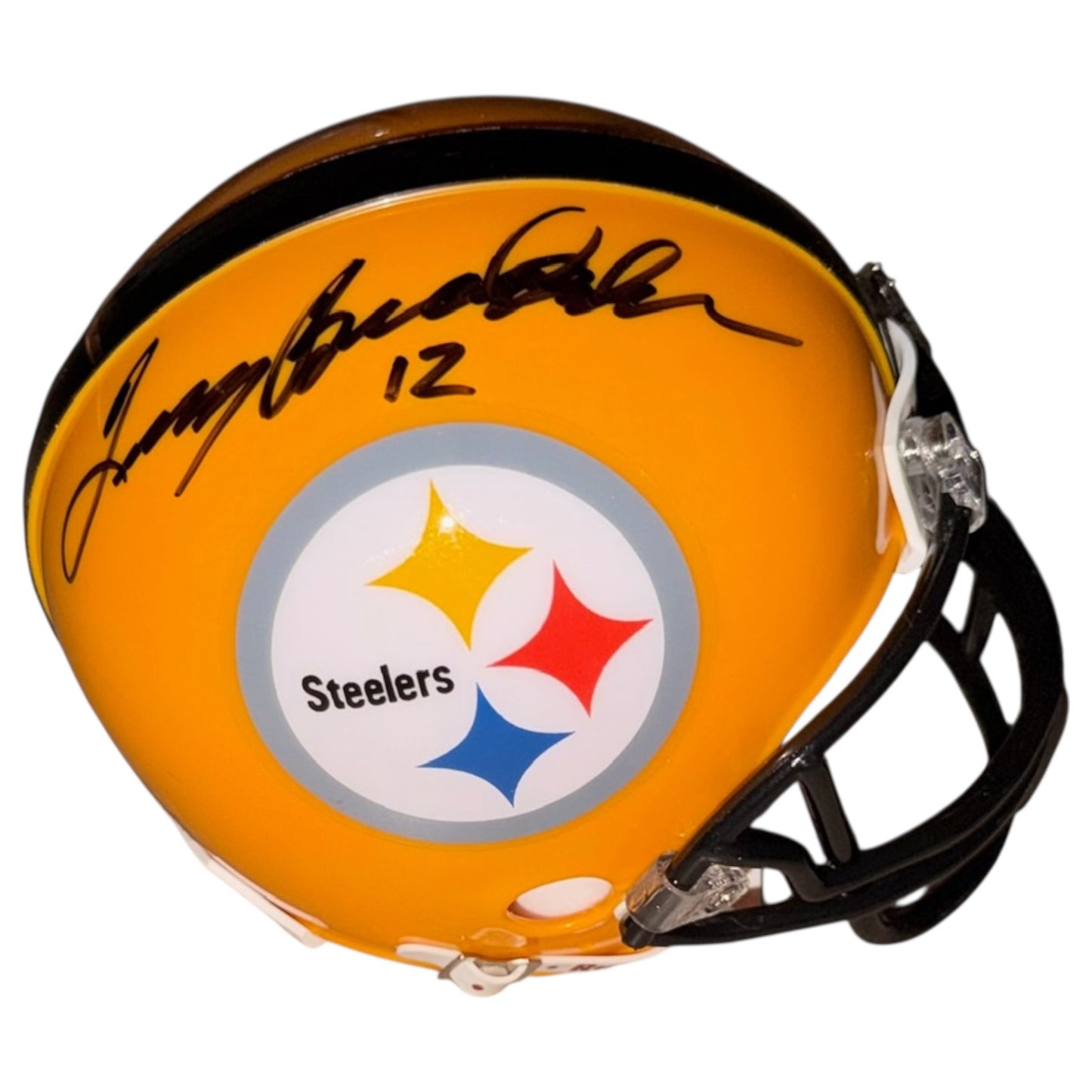 Terry Bradshaw Autographed Pittsburgh Steelers (Gold Throwback) Mini Helmet - JSA