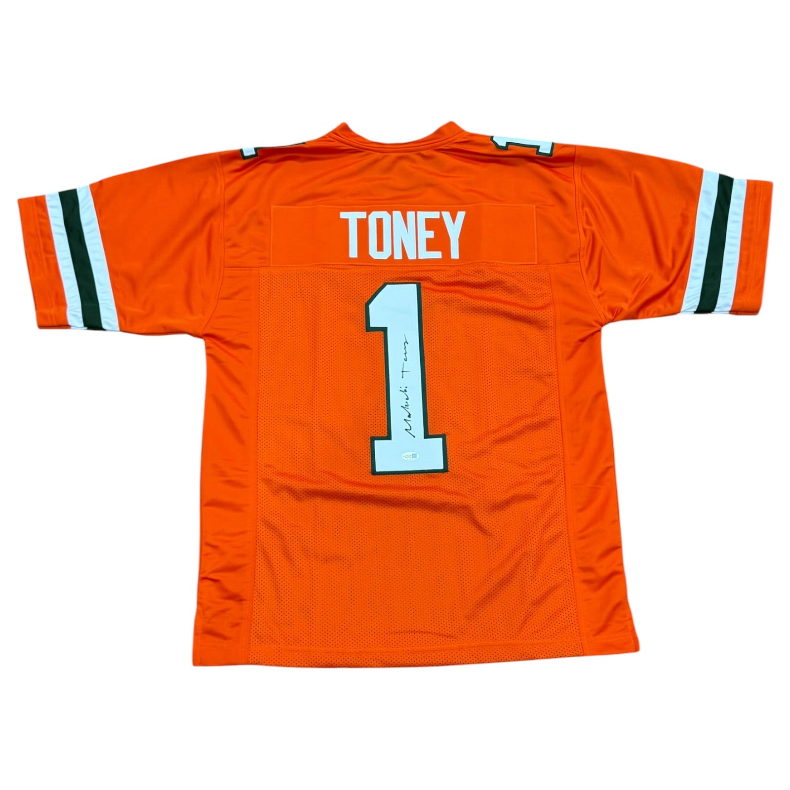 Malachi Toney Autographed Miami (Orange #1) Custom Stitched Jersey - JSA