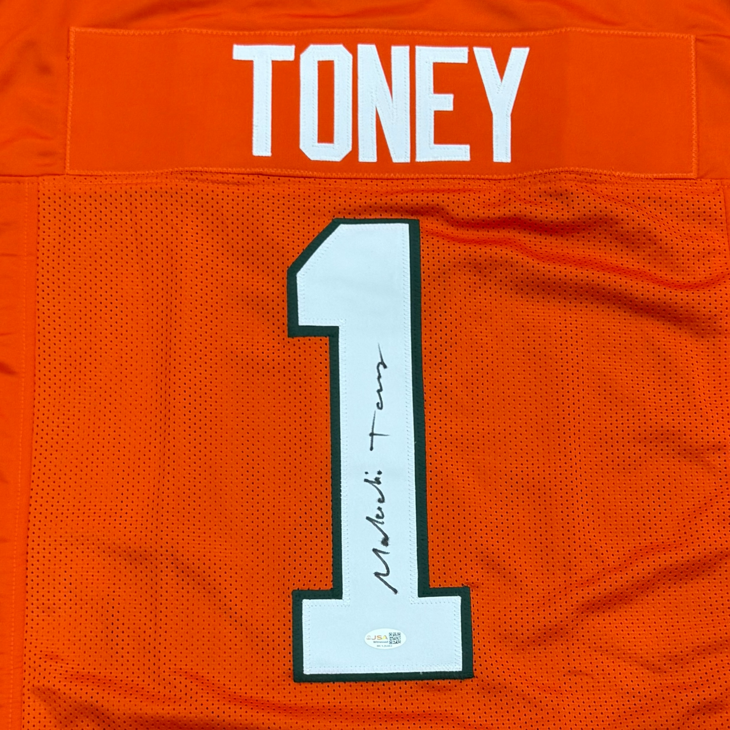 Malachi Toney Autographed Miami (Orange #1) Custom Stitched Jersey - JSA