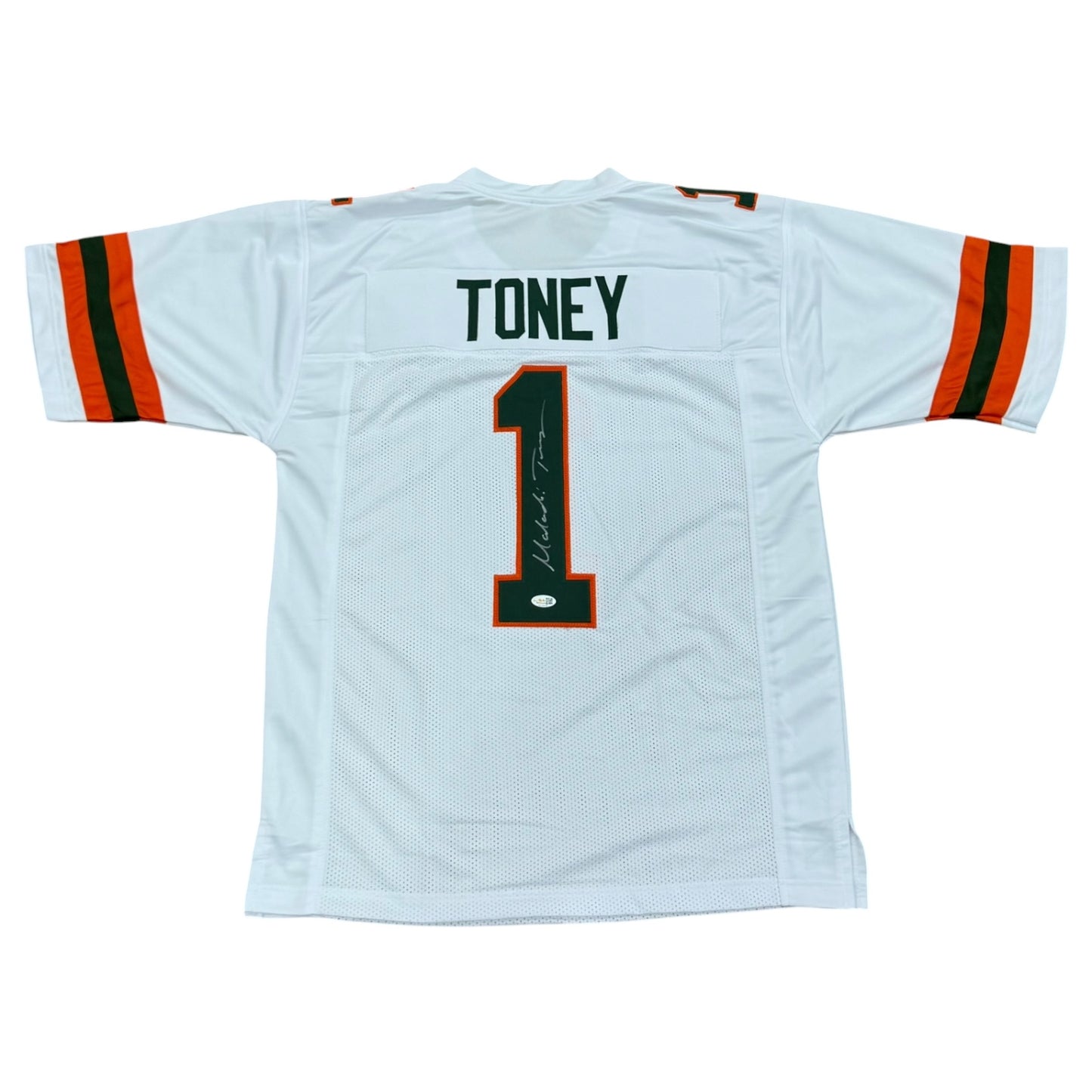Malachi Toney Autographed Miami (White #1) Custom Stitched Jersey - JSA