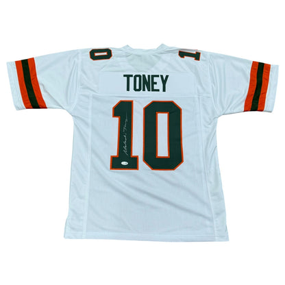 Malachi Toney Autographed Miami (White #10) Custom Stitched Jersey - JSA