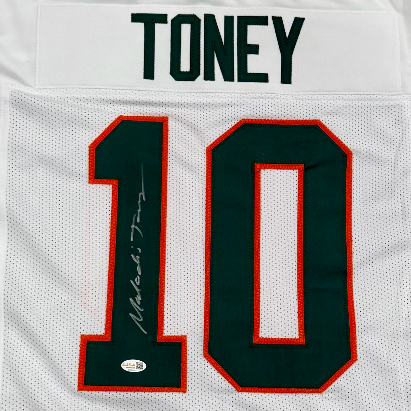 Malachi Toney Autographed Miami (White #10) Custom Stitched Jersey - JSA