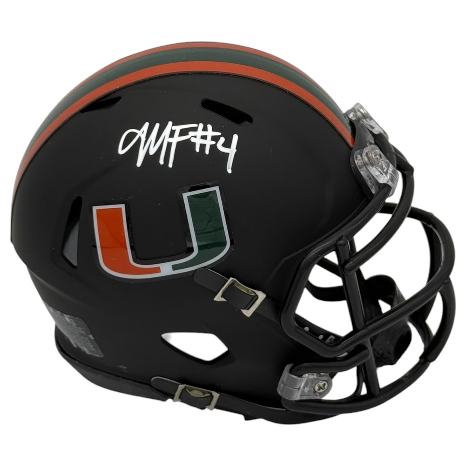 Mark Fletcher Jr. Autographed Miami Hurricanes (Black Nights Matte) Mini Helmet - JSA