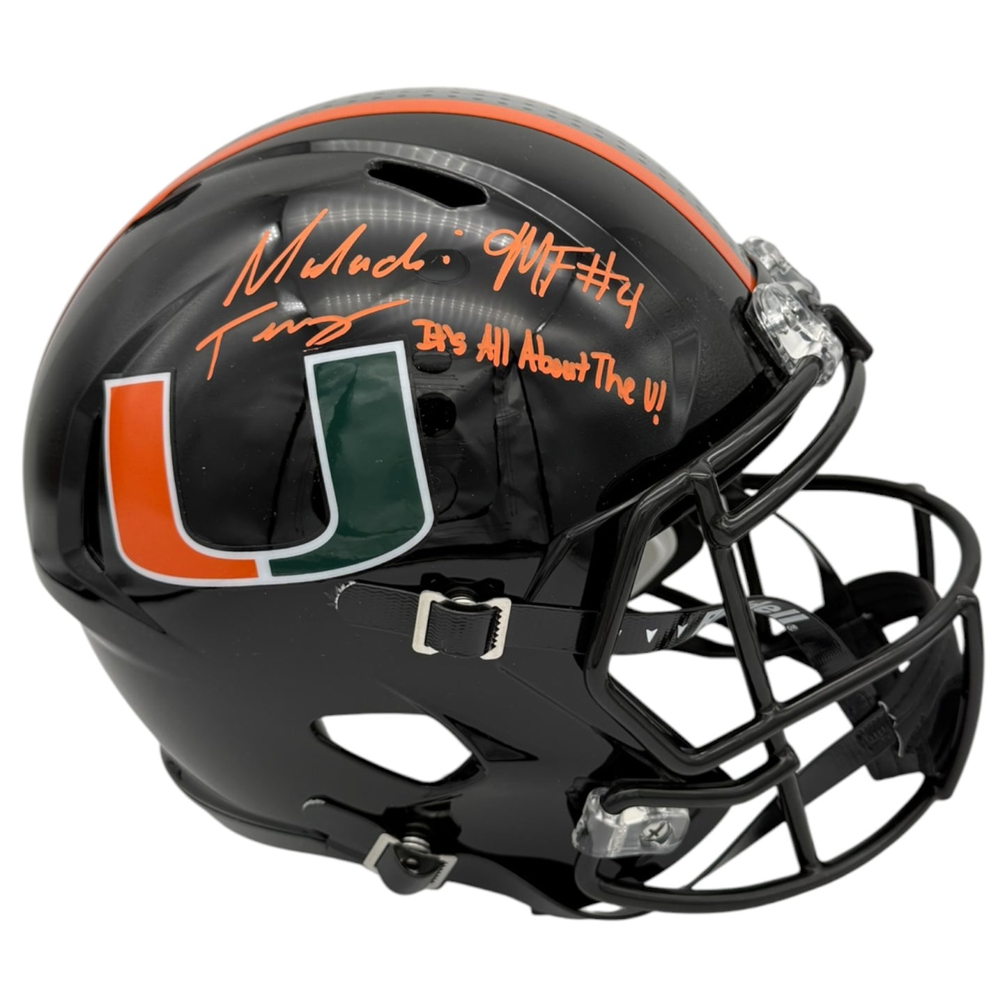 Malachi Toney and Mark Fletcher Jr. Autographed Miami Hurricanes (Black Nights Gloss) Deluxe Full Size Helmet w/ "It's All About the U!" - JSA