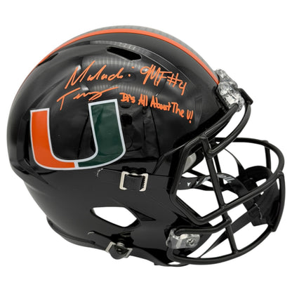 Malachi Toney and Mark Fletcher Jr. Autographed Miami Hurricanes (Black Nights Gloss) Deluxe Full Size Helmet w/ "It's All About the U!" - JSA
