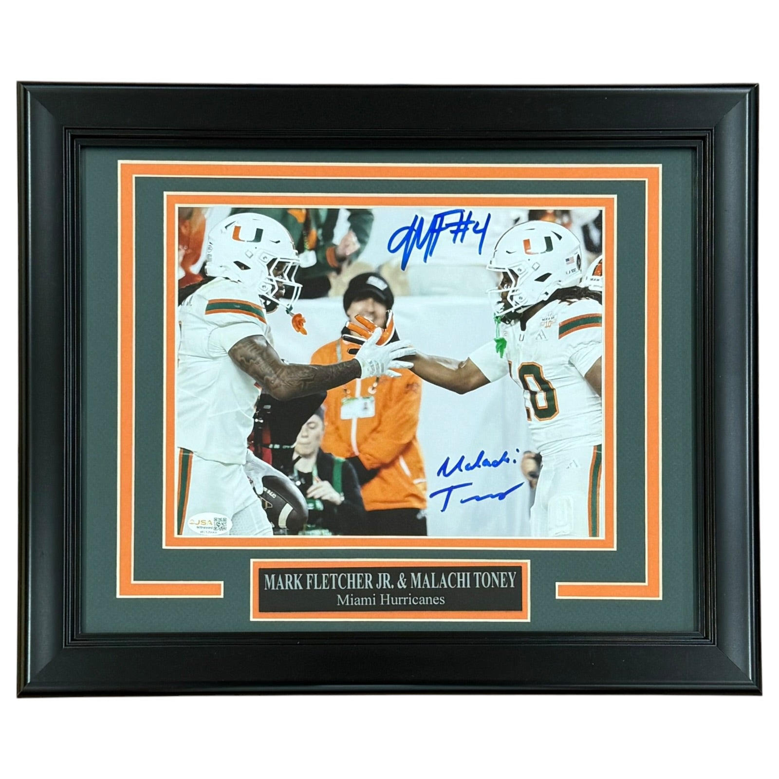 Malachi Toney and Mark Fletcher Jr. Autographed Miami Hurricanes Deluxe Framed 8x10 Photo - JSA