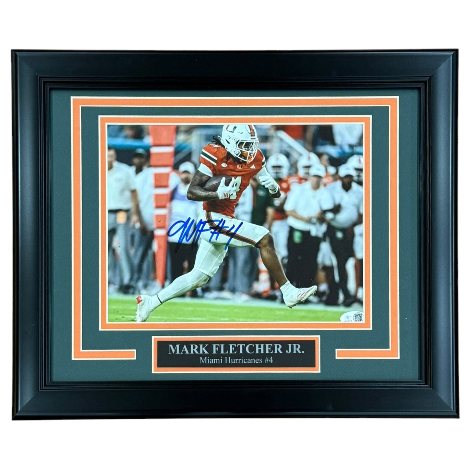 Mark Fletcher Jr. Autographed Miami Hurricanes (Orange Jersey) Deluxe Framed 8x10 Photo - JSA