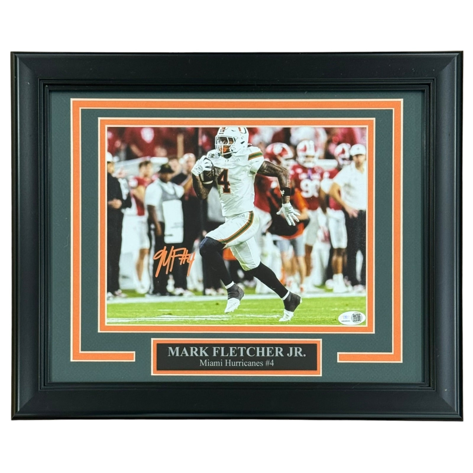 Mark Fletcher Jr. Autographed Miami Hurricanes (White Jersey) Deluxe Framed 8x10 Photo - JSA