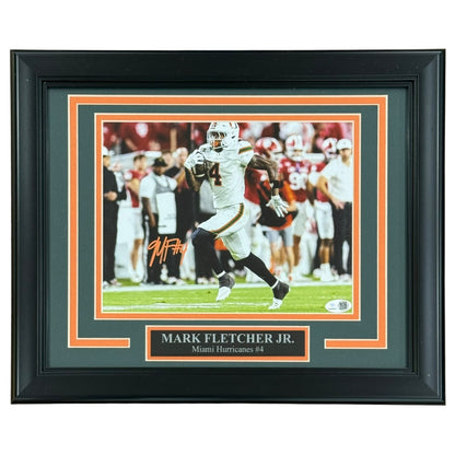 Mark Fletcher Jr. Autographed Miami Hurricanes (White Jersey) Deluxe Framed 8x10 Photo - JSA