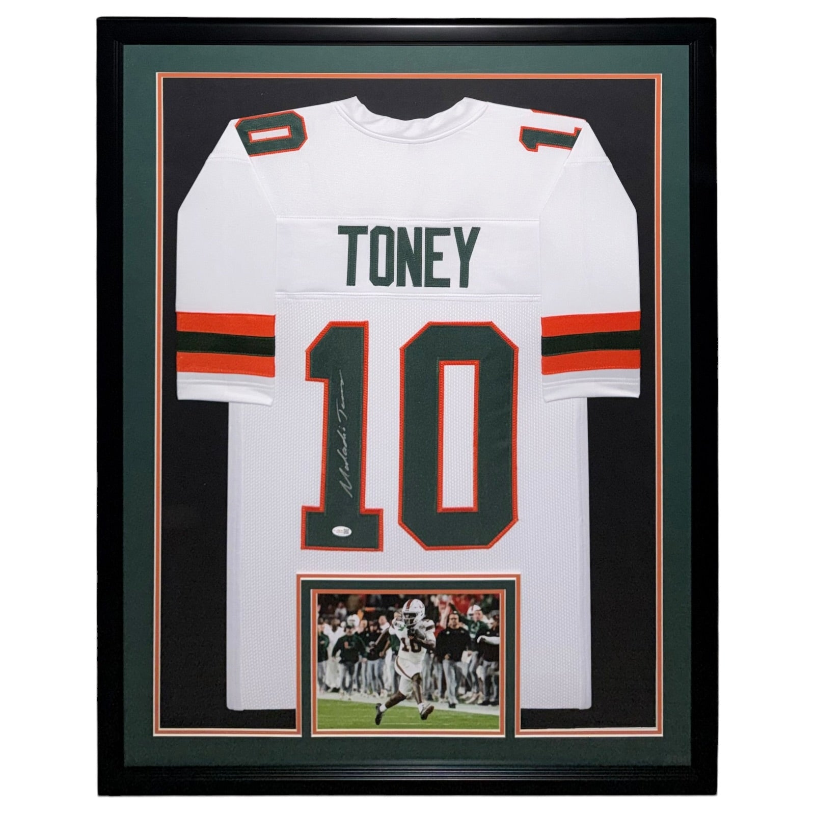 Malachi Toney Autographed Miami (White #10) Deluxe Framed Custom Stitched Jersey - JSA