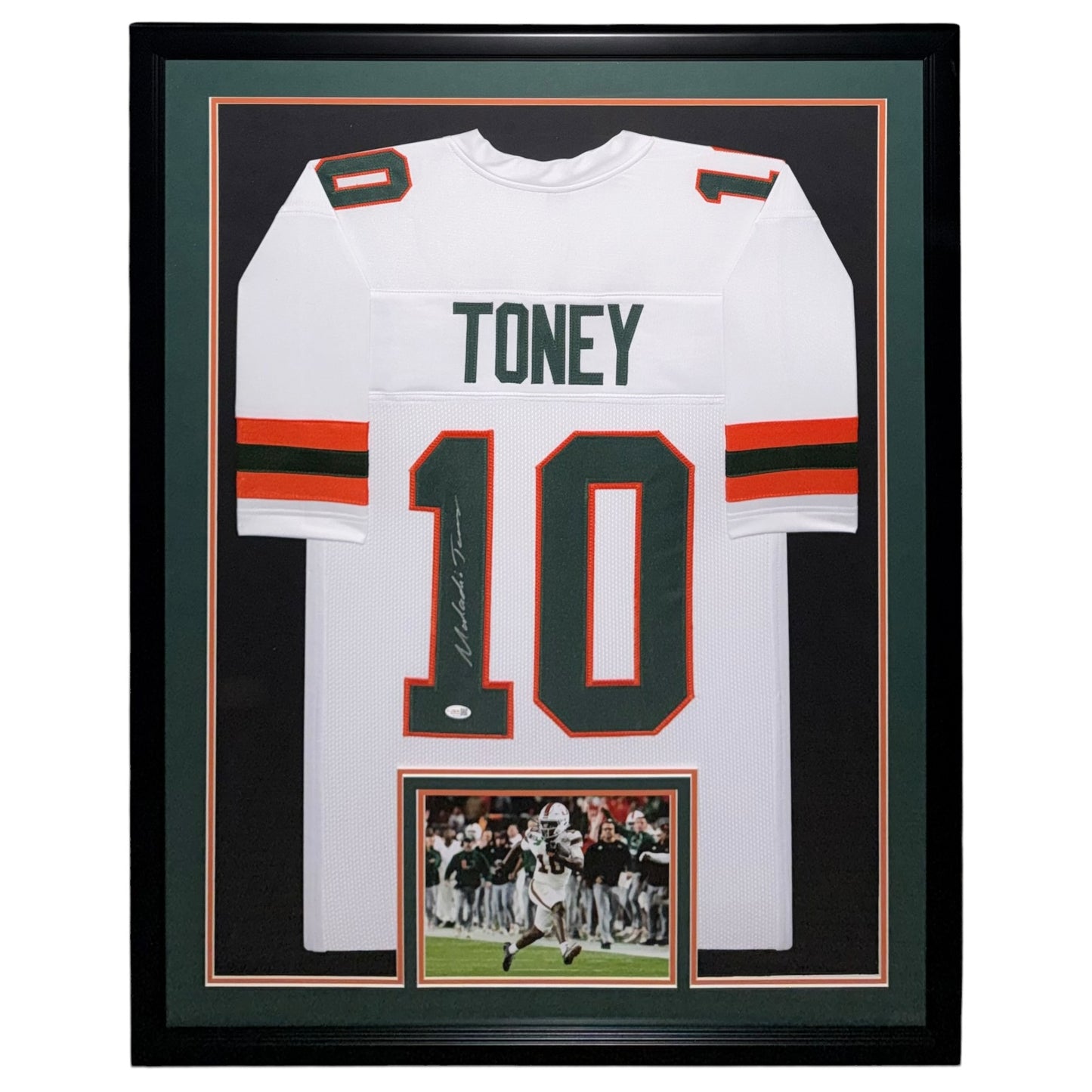 Malachi Toney Autographed Miami (White #10) Deluxe Framed Custom Stitched Jersey - JSA