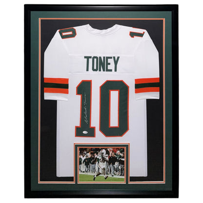 Malachi Toney Autographed Miami (White #10) Deluxe Framed Custom Stitched Jersey - JSA