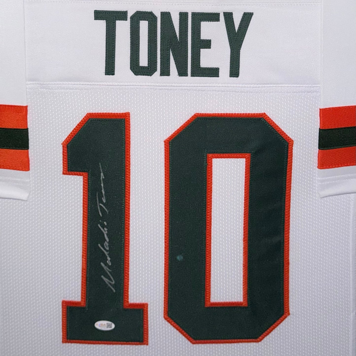 Malachi Toney Autographed Miami (White #10) Deluxe Framed Custom Stitched Jersey - JSA