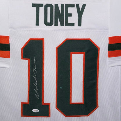 Malachi Toney Autographed Miami (White #10) Deluxe Framed Custom Stitched Jersey - JSA