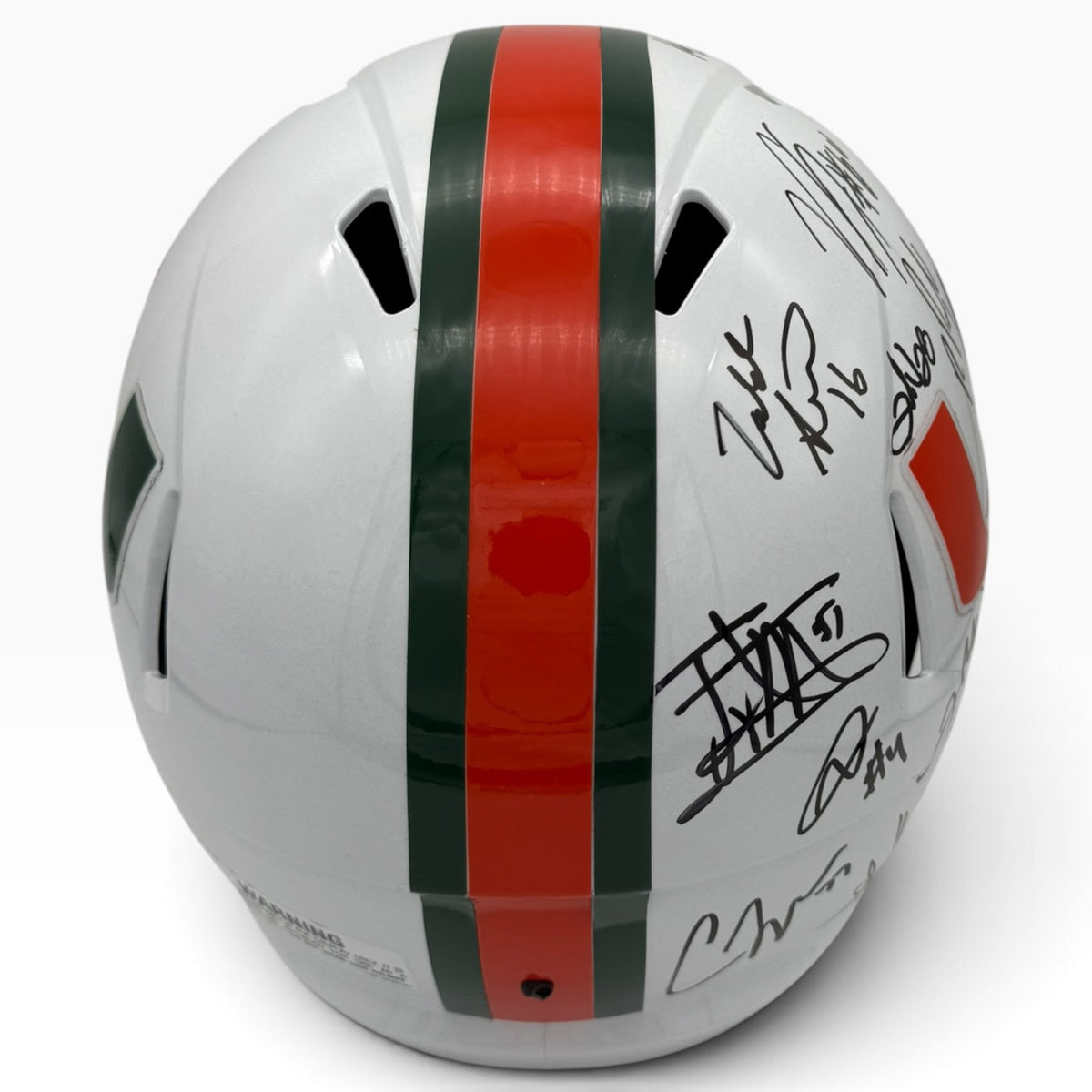 2001 Miami Hurricanes Partial Team Autographed (Speed) Deluxe Full-Size Replica Helmet - 16 Signatures