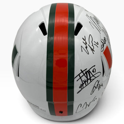 2001 Miami Hurricanes Partial Team Autographed (Speed) Deluxe Full-Size Replica Helmet - 16 Signatures