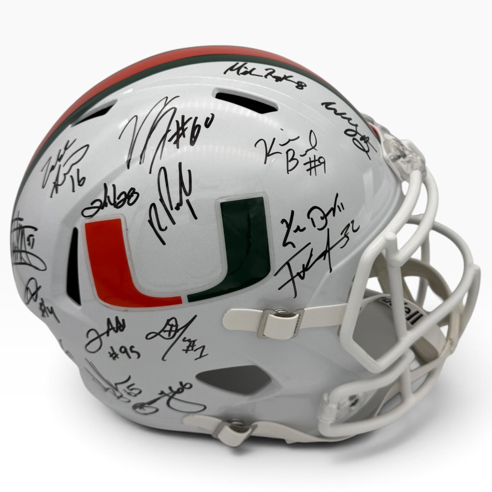 2001 Miami Hurricanes Partial Team Autographed (Speed) Deluxe Full-Size Replica Helmet - 16 Signatures