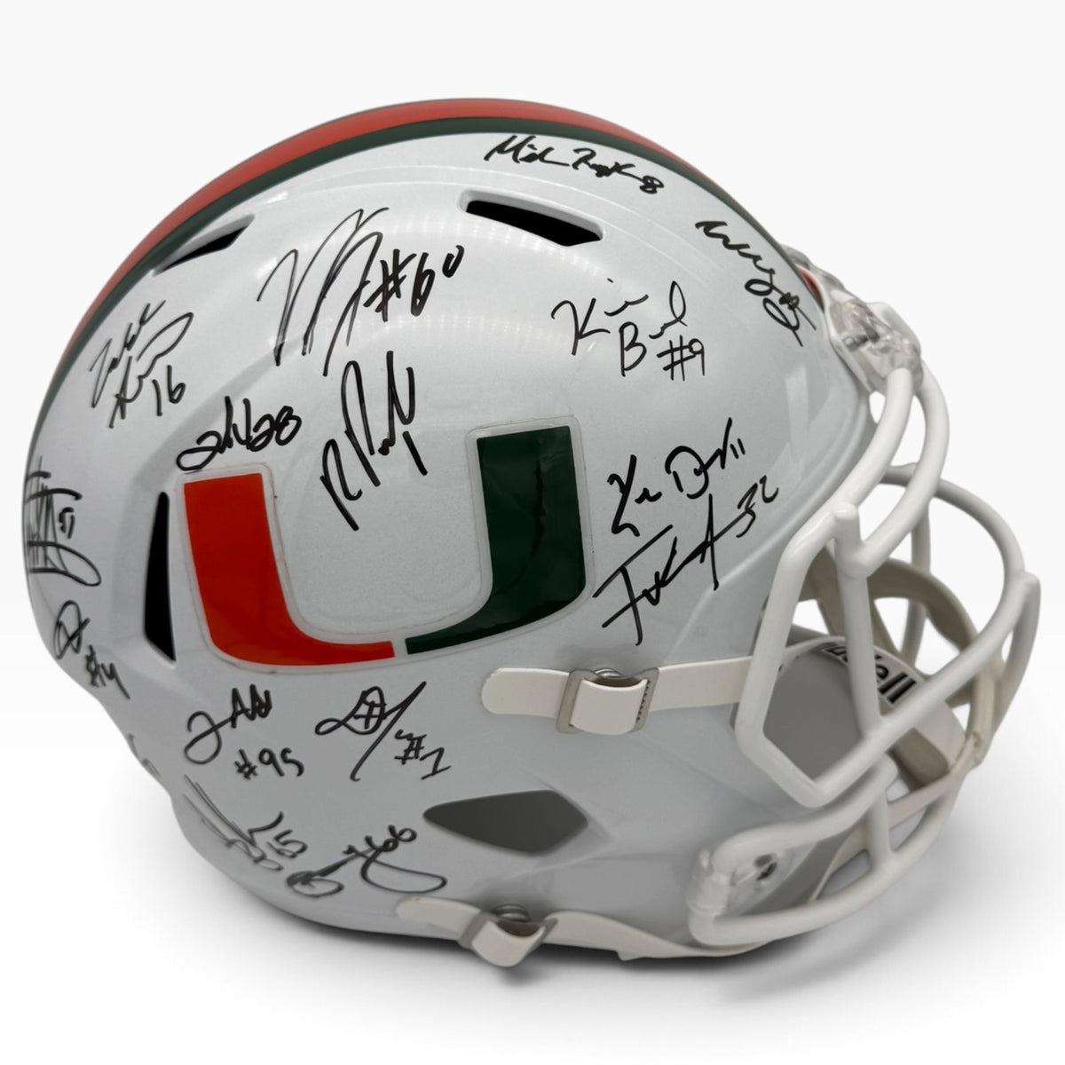 2001 Miami Hurricanes Partial Team Autographed (Speed) Deluxe Full-Size Replica Helmet - 16 Signatures
