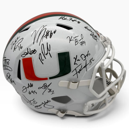 2001 Miami Hurricanes Partial Team Autographed (Speed) Deluxe Full-Size Replica Helmet - 16 Signatures