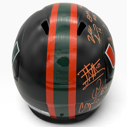 2001 Miami Hurricanes Partial Team Autographed (Black Nights Matte) Deluxe Full-Size Replica Helmet - 16 Signatures
