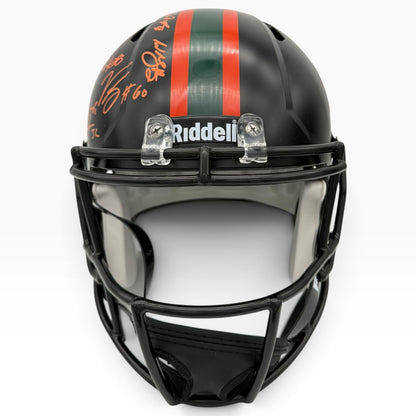 2001 Miami Hurricanes Partial Team Autographed (Black Nights Matte) Deluxe Full-Size Replica Helmet - 16 Signatures