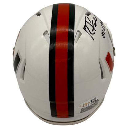 Roscoe Parrish Autographed Miami Hurricanes (Speed) Mini Helmet w/ "01 Champs" - JSA